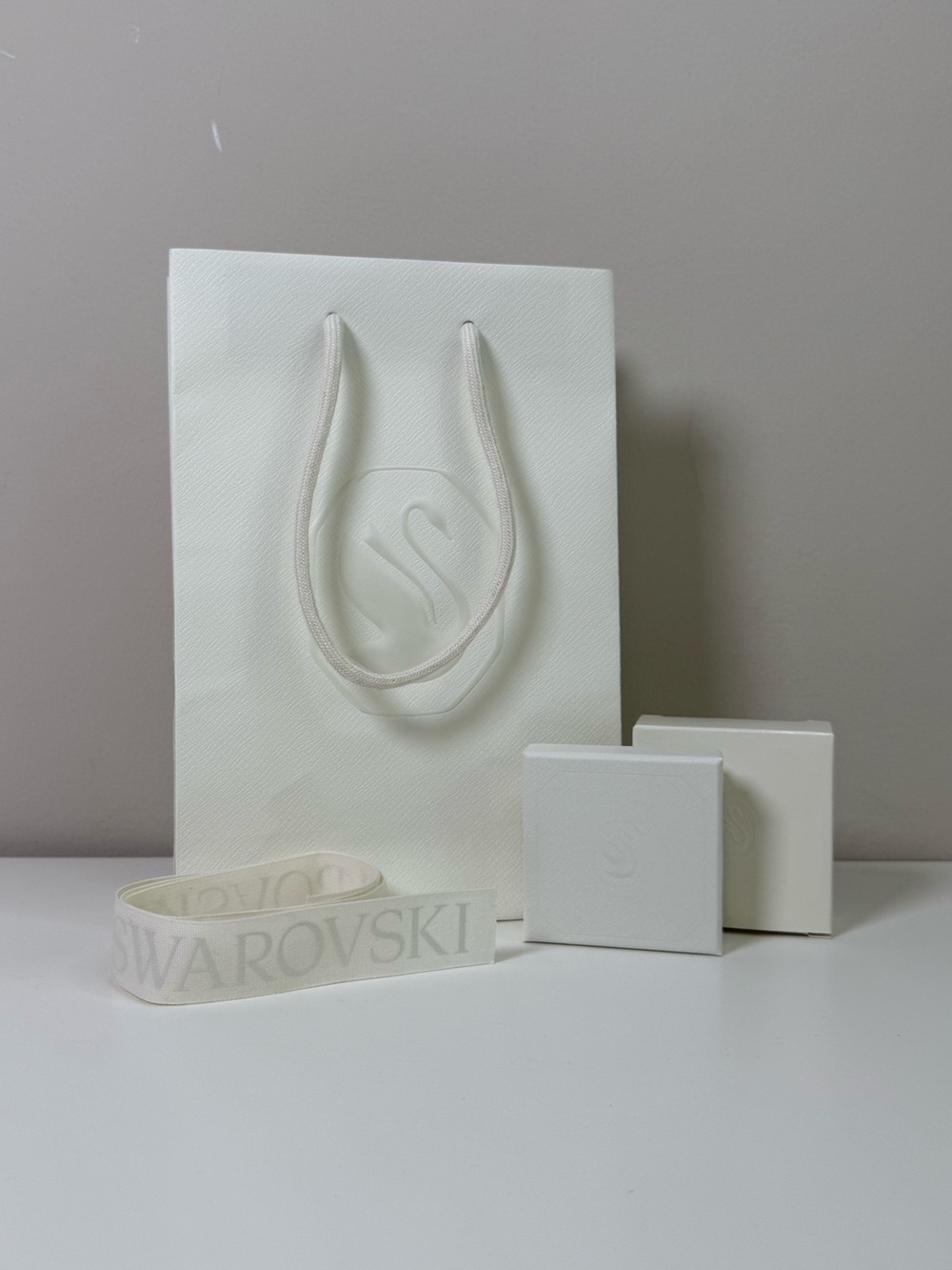 Swarovski Empty Jewelry Gift Box Set Bag Ribbon Packaging Bundle White